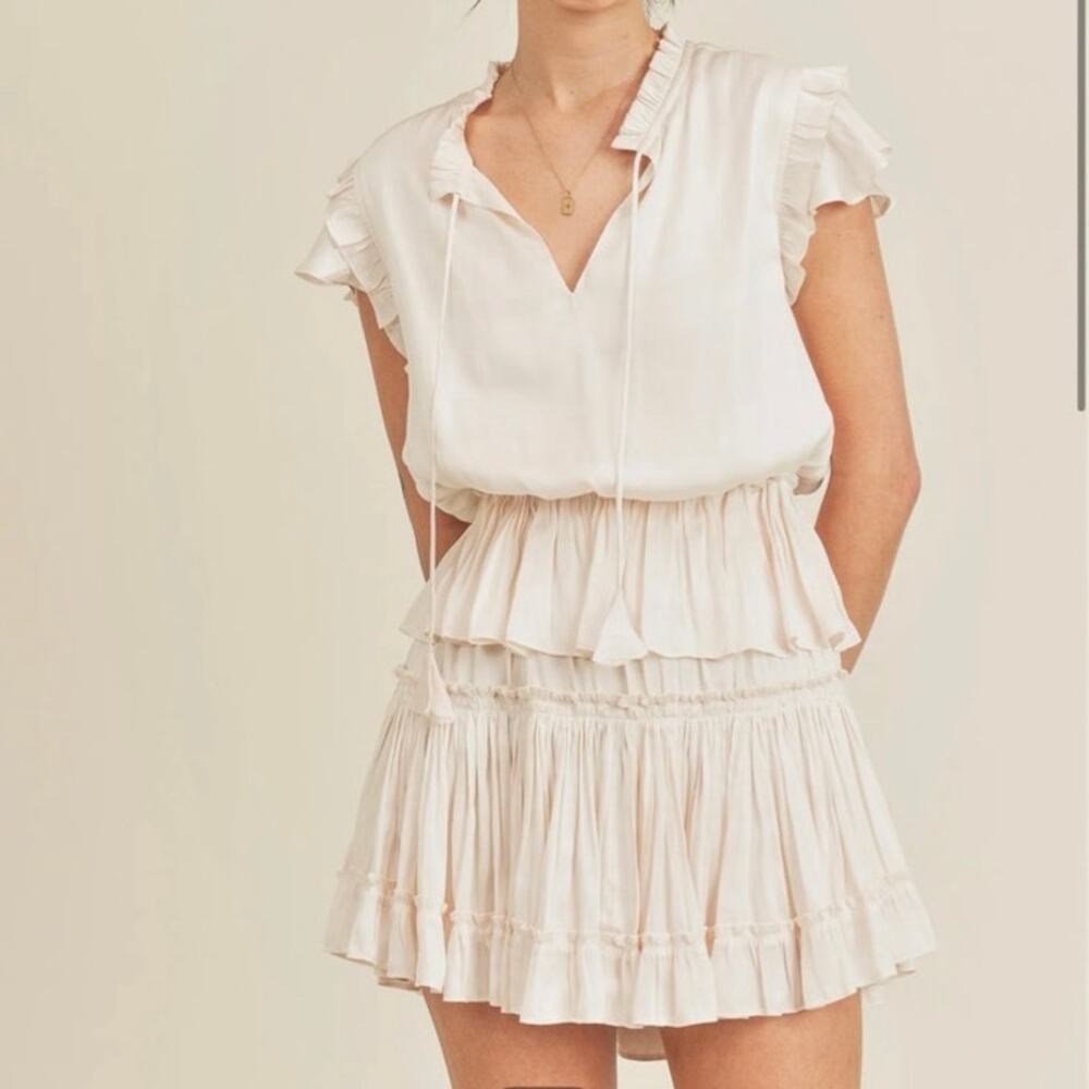 Reset by Jane Claire Dress Champagne Ruffle coquette Tiered Mini  Rayon M